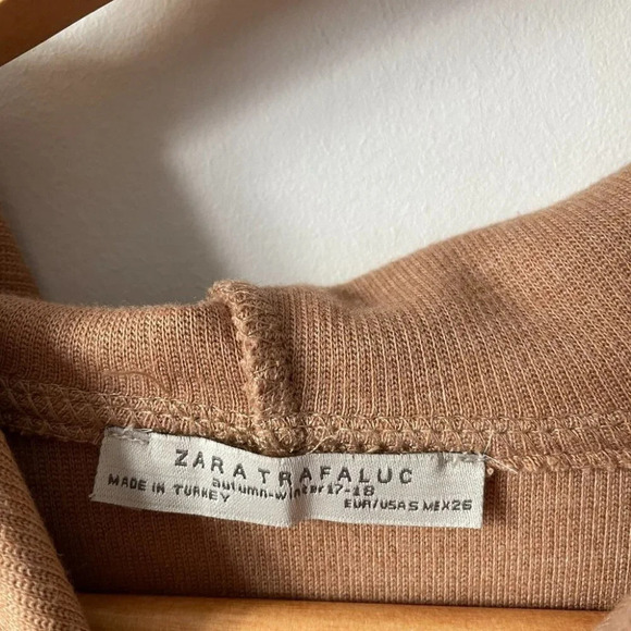 Zara Pearl Sweatshirt Sweater Pullover Hooded Tan Camel Size Small - Picture 9 of 10